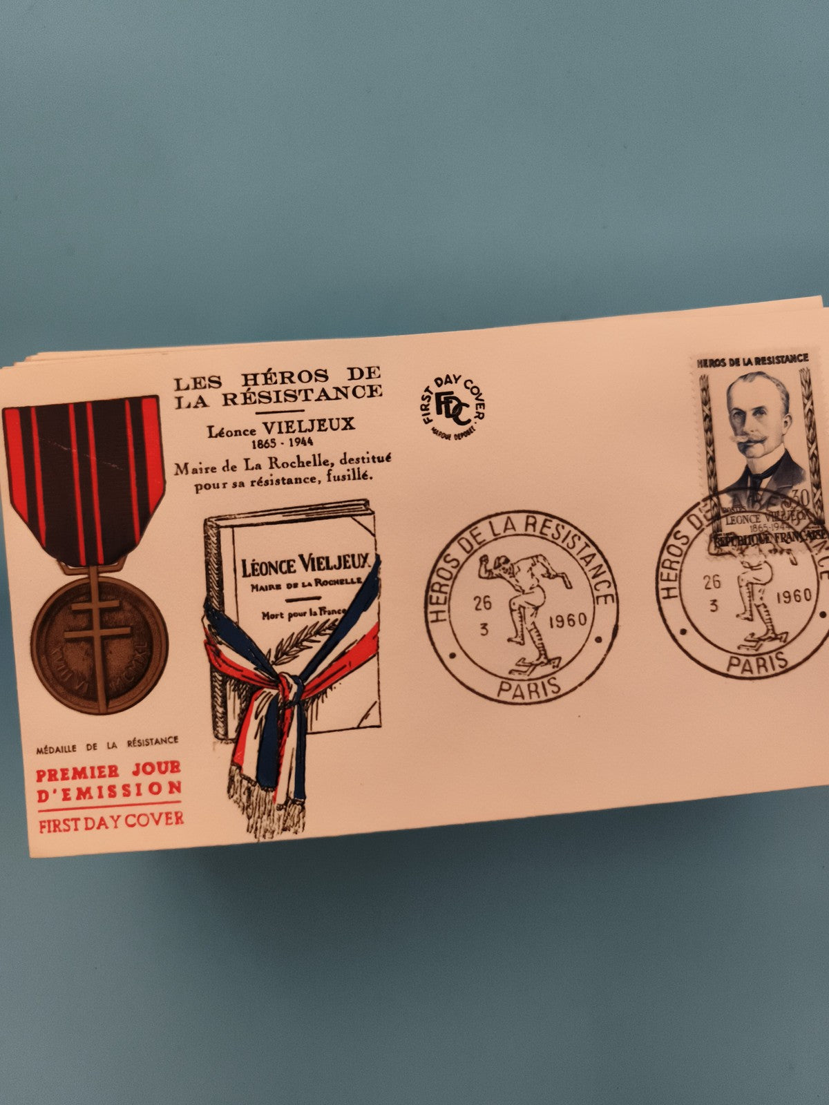 Lettre FDC Héros Résistance Léonce Vieljeux 1960 Paris médaille timbre