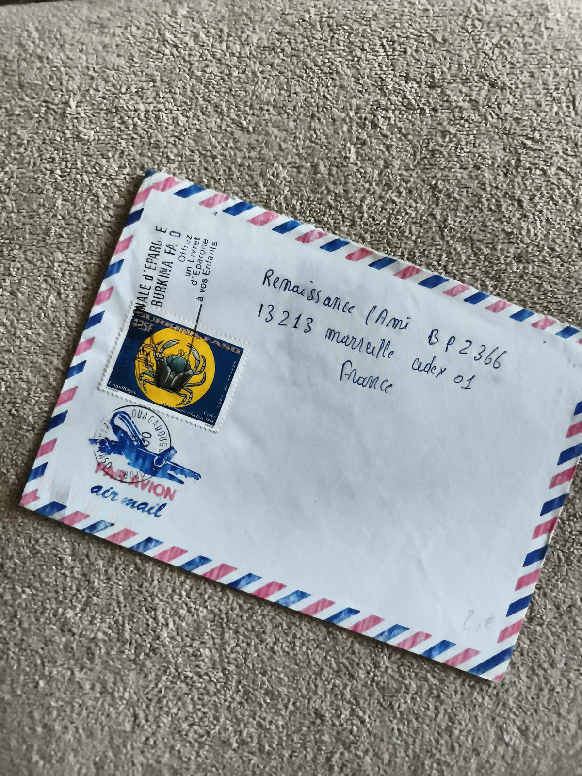Lettre avion Burkina Faso timbre 25F affranchie philatélie courrier air mail