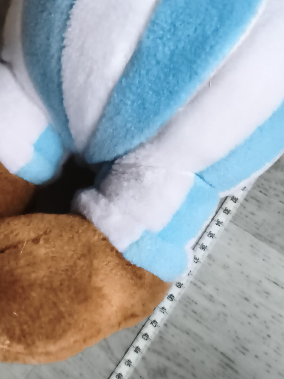 Peluche Obélix vintage Parc Astérix, doudou ancien bleu rayé, Gaulois