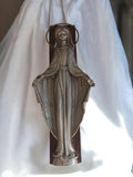 Sculpture Vierge Marie 1830 métal bois ancien objet religieux vintage rétro