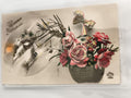 Carte postale ancienne Bonne Année panier de roses, illustration Dédé, CPA rétro