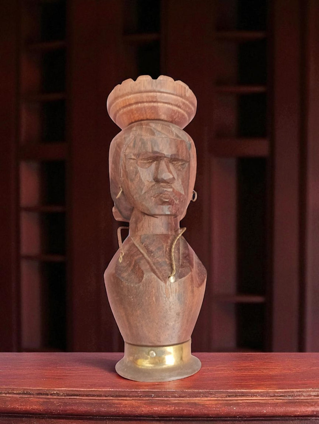 Décapsuleur ancien bois sculpté tête homme rétro, laiton, vintage déco bar