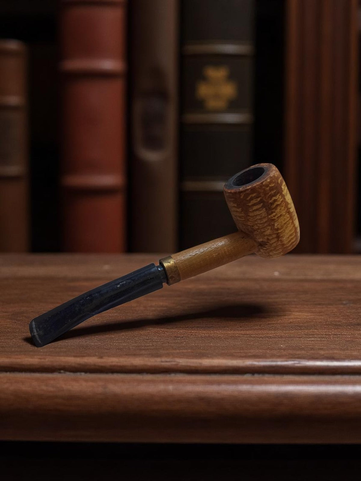 Pipe ancienne vintage, tuyau noir, finition bois clair, marque ancienne