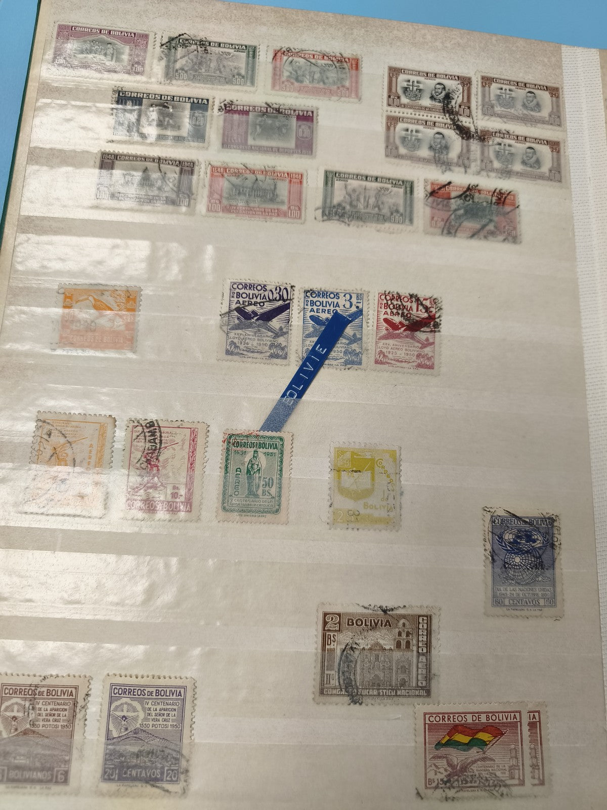 Lot anciens timbres oblitérés Bolivie collection philatélie multicolores