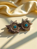 Boucles d’oreilles vintage années 60 style étoile, centre bleu, fantaisie rétro