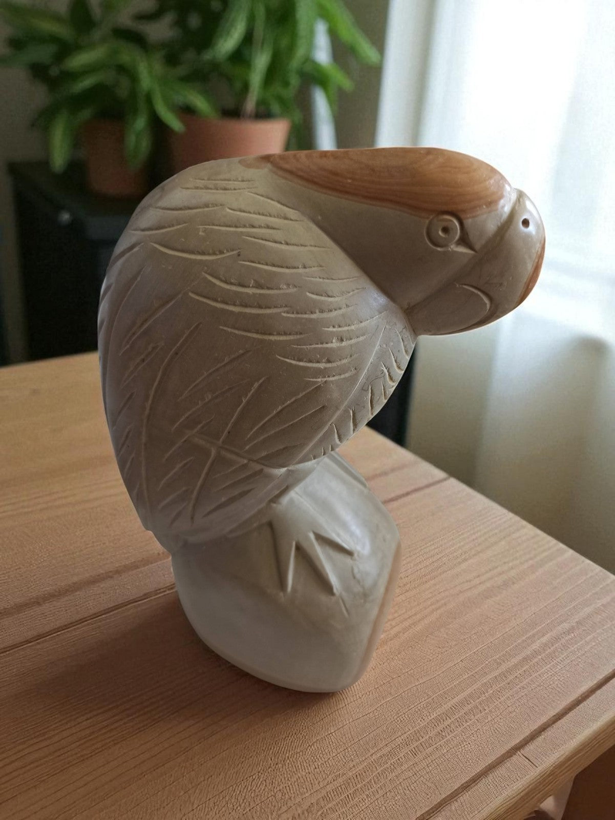 Sculpture perroquet pierre Indonésie artisanat vintage déco ethnique oiseau