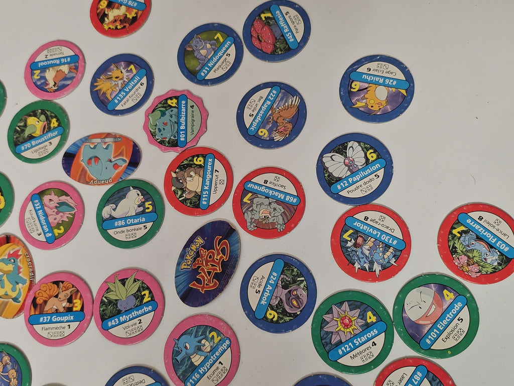 Gros lot de pogs Pokémon originaux, jetons à jouer, pièces à collectionner