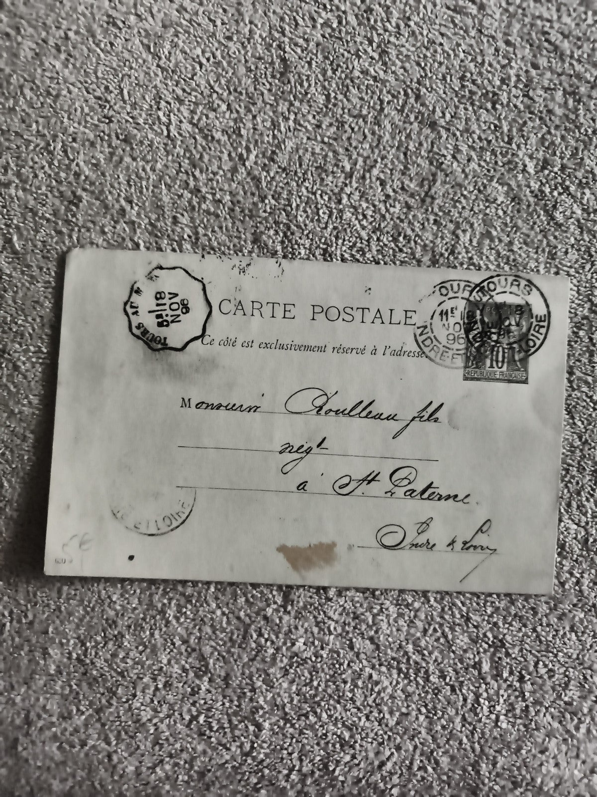 Carte postale affranchie 1906 Tours Indre-et-Loire, timbre 10c, philatélie (Ref