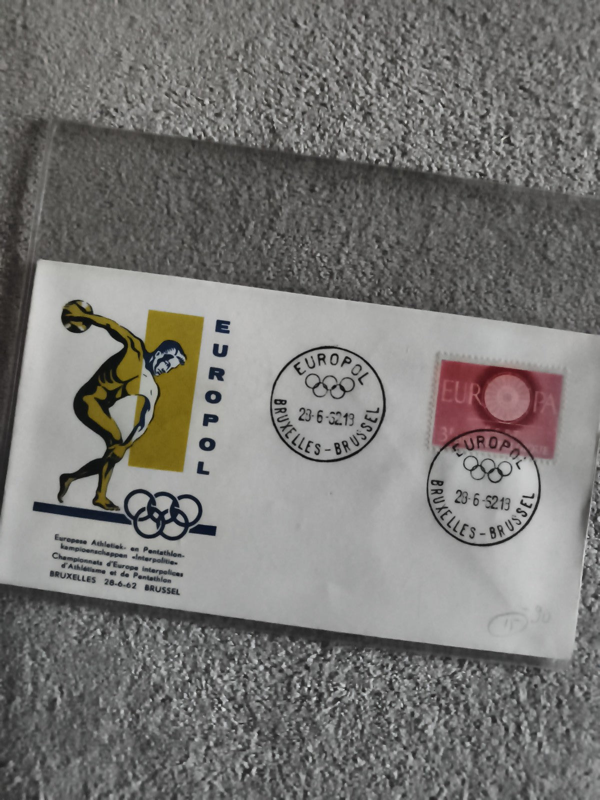Lettre premier jour Europol Bruxelles 1962 Olympisme philatélie cachet JO
