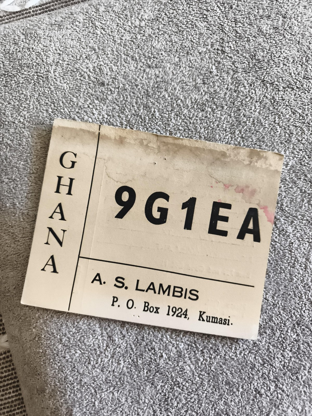 Carte QSL radio Ghana 9G1EA ancienne A.S. Lambis Kumasi vintage radioamateur