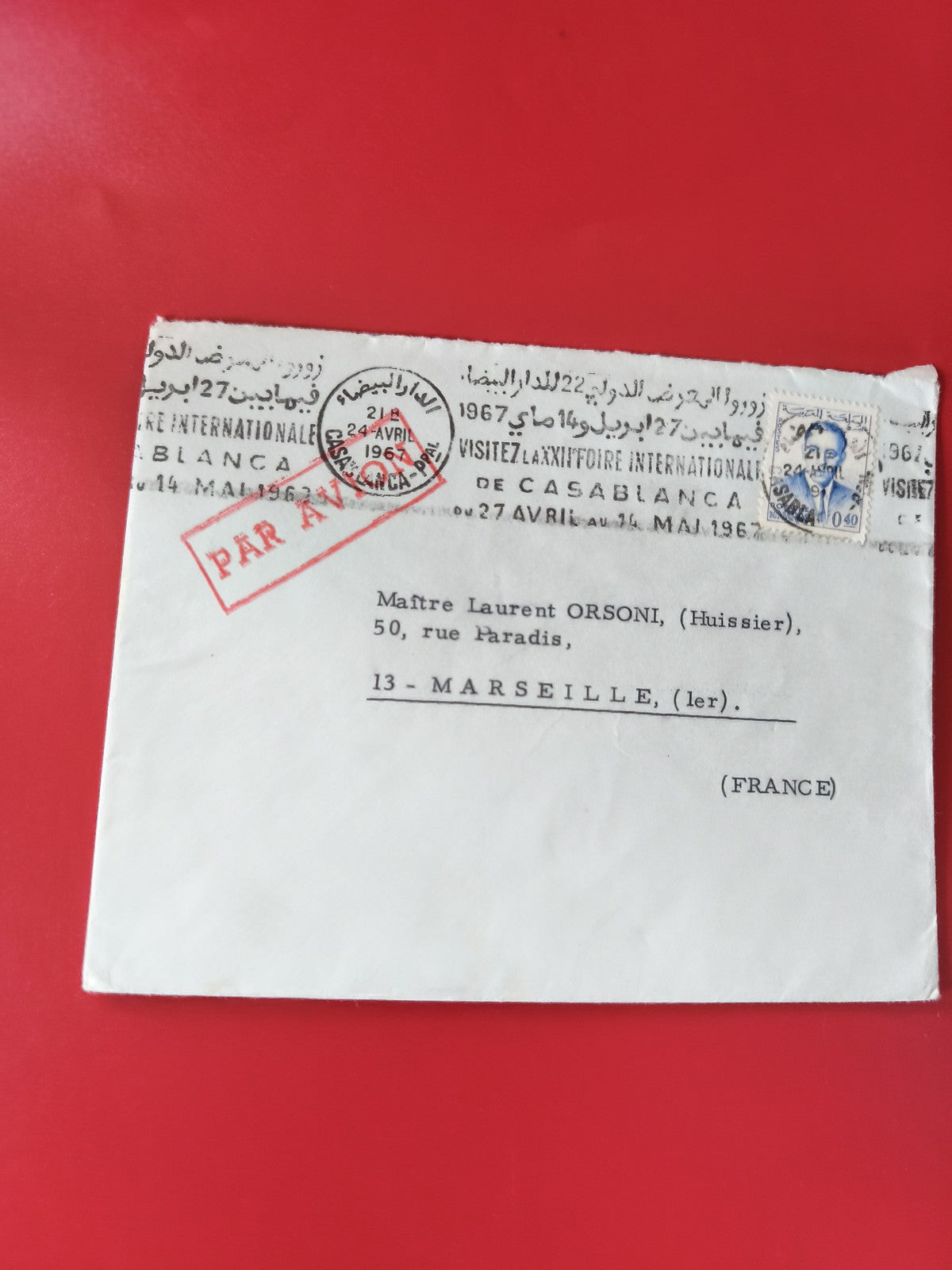 Enveloppe philatélie timbre Maroc Casablanca 1967 cachet postal Marseille