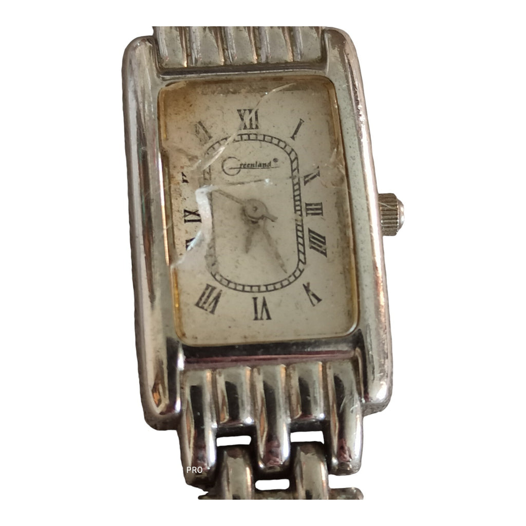 Montre femme Greenland vintage rectangulaire acier, design rétro, cadran chiffre