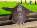 Sangle bavette cheval en cuir vintage marron, protection équitation ancienne