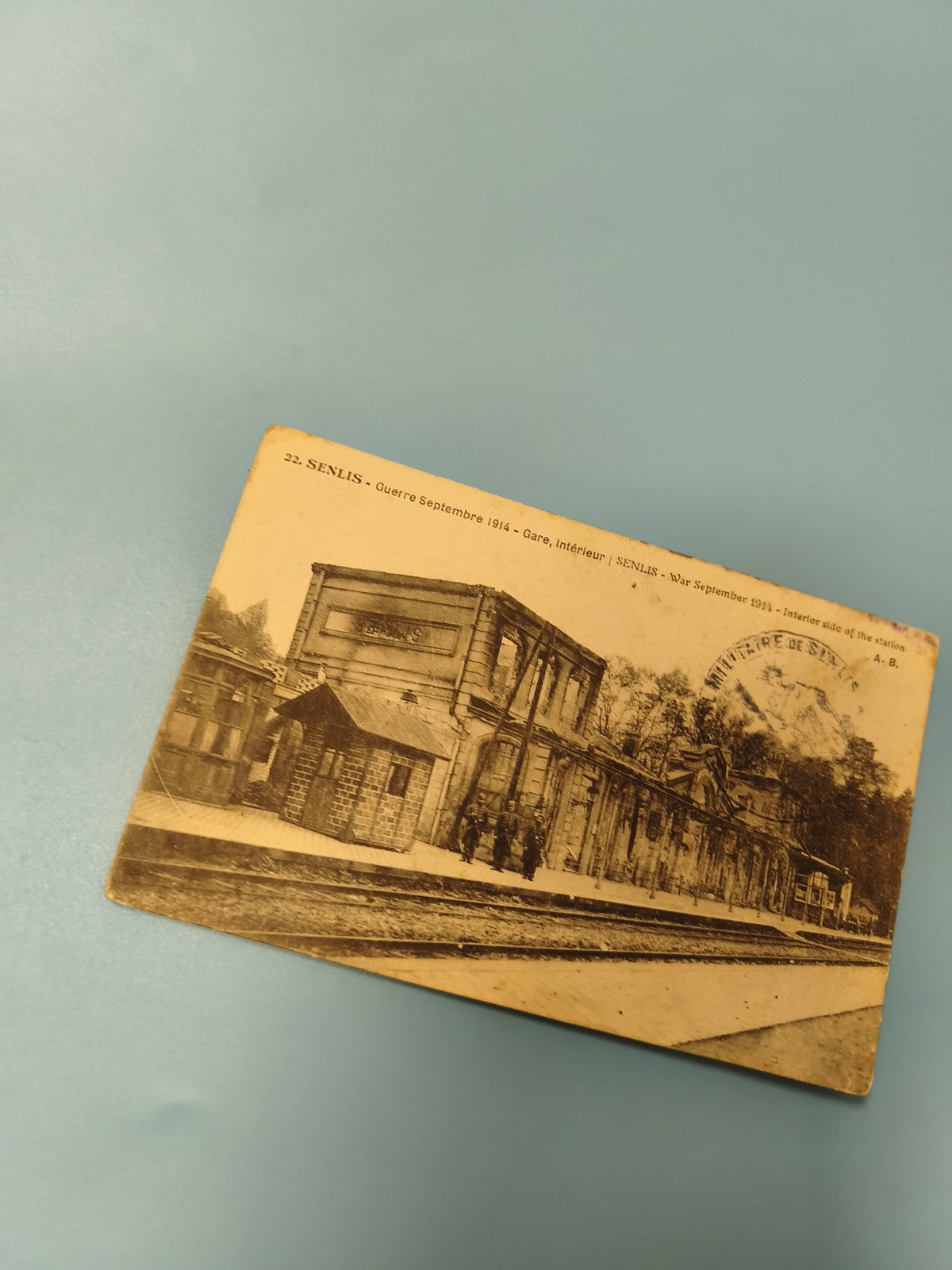 Ancienne carte postale animée Senlis gare Guerre 1914 collection vintage