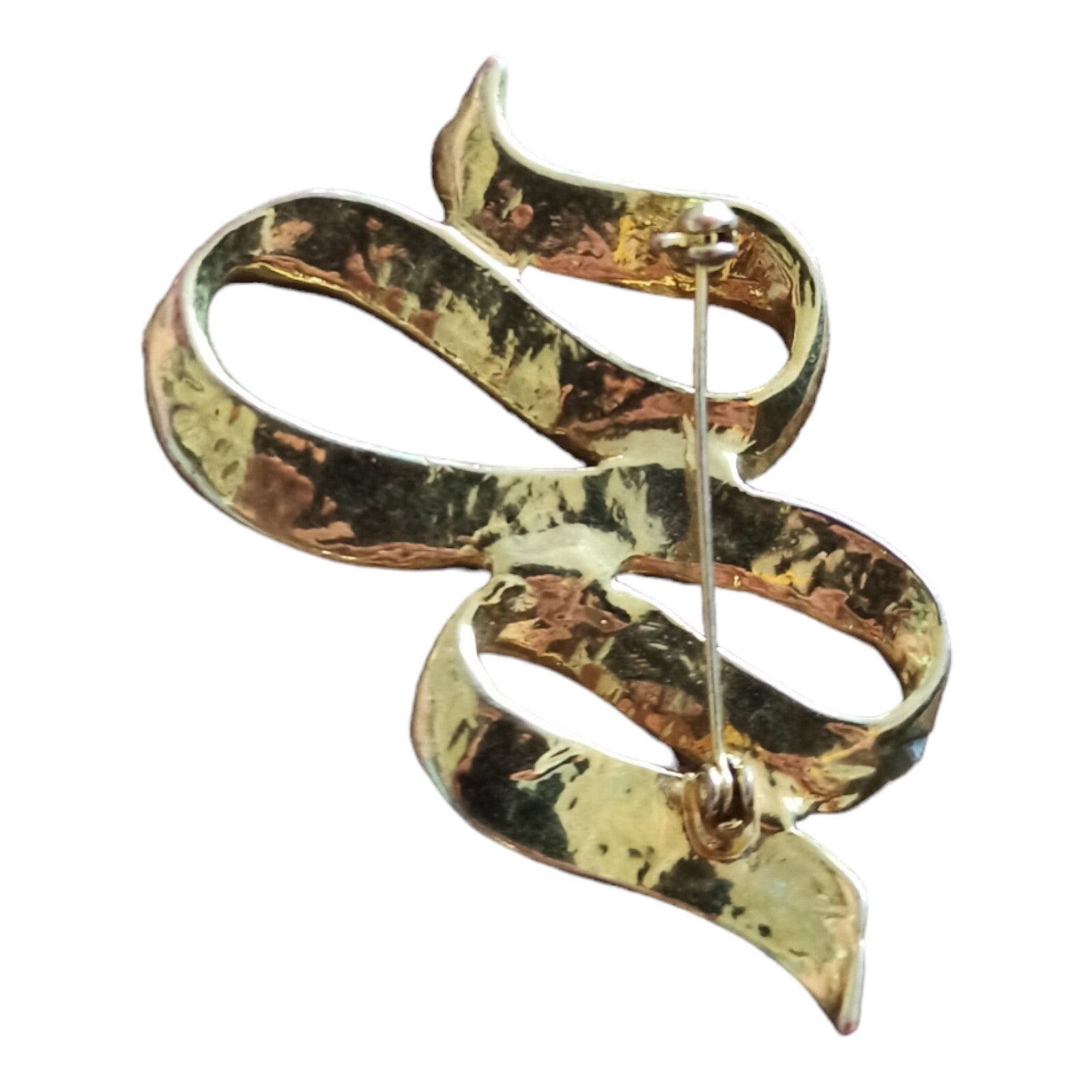 Broche vintage dorure sur métal, design abstrait rétro, bijou unique