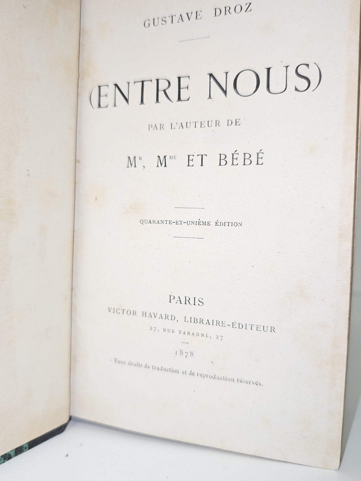 Livre ancien "Entre nous" 1878 édition vintage collection rétro rare