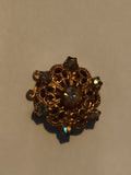 Pendentif ancien doré filigrané, strass cristal, bijou vintage rétro