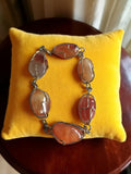 Bracelet vintage pierres naturelles, maillons métal, style ancien, tons orangés