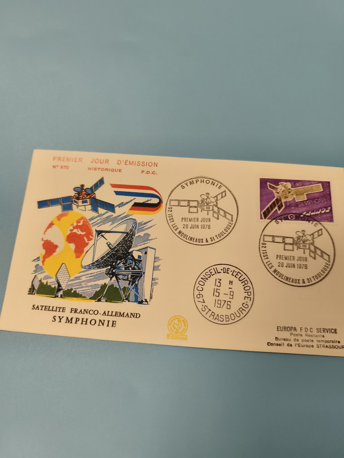 Ancienne enveloppe FDC Satellite Symphonie 1976 timbre premier jour philatélie