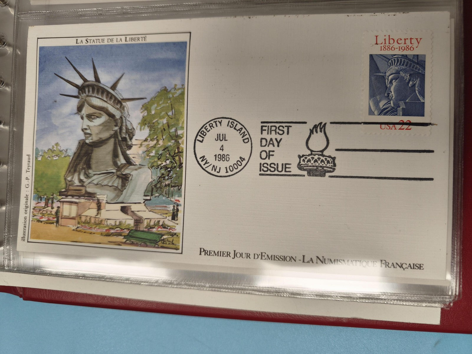 Enveloppe Premier Jour Statue de la Liberté 1986 FDC timbre USA 22¢ illustration