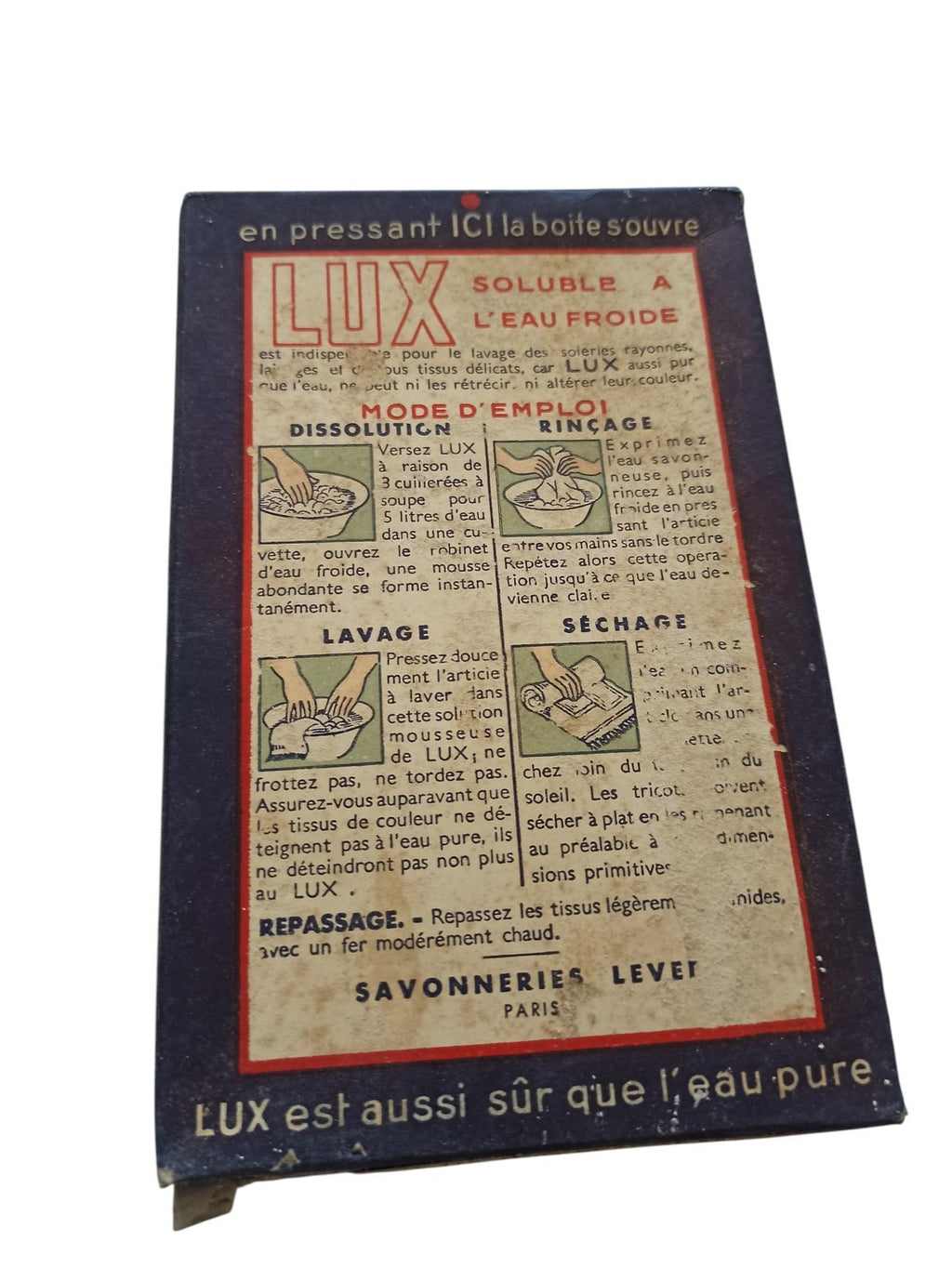 Boîte lessive Lux vintage années 50, carton ancien, déco rétro linge délicat