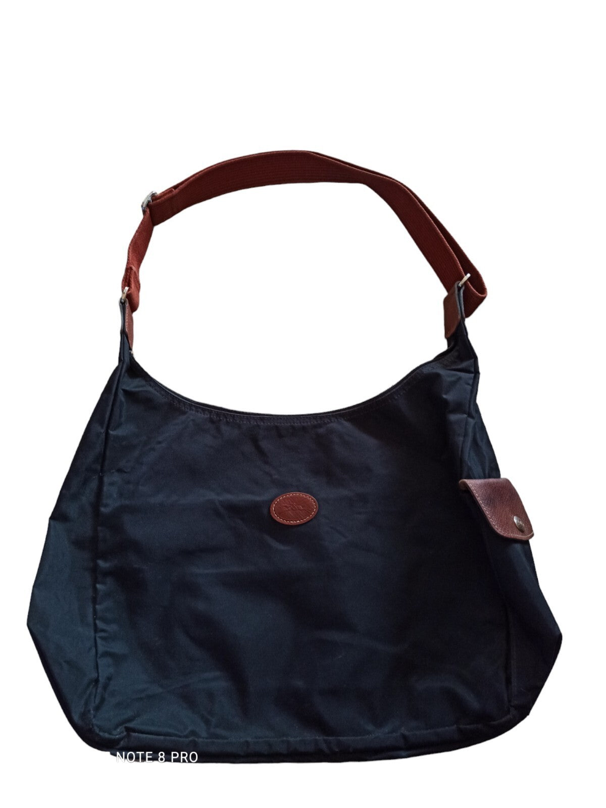Sac à main Longchamp Paris noir toile et cuir, Made in France, anse marron