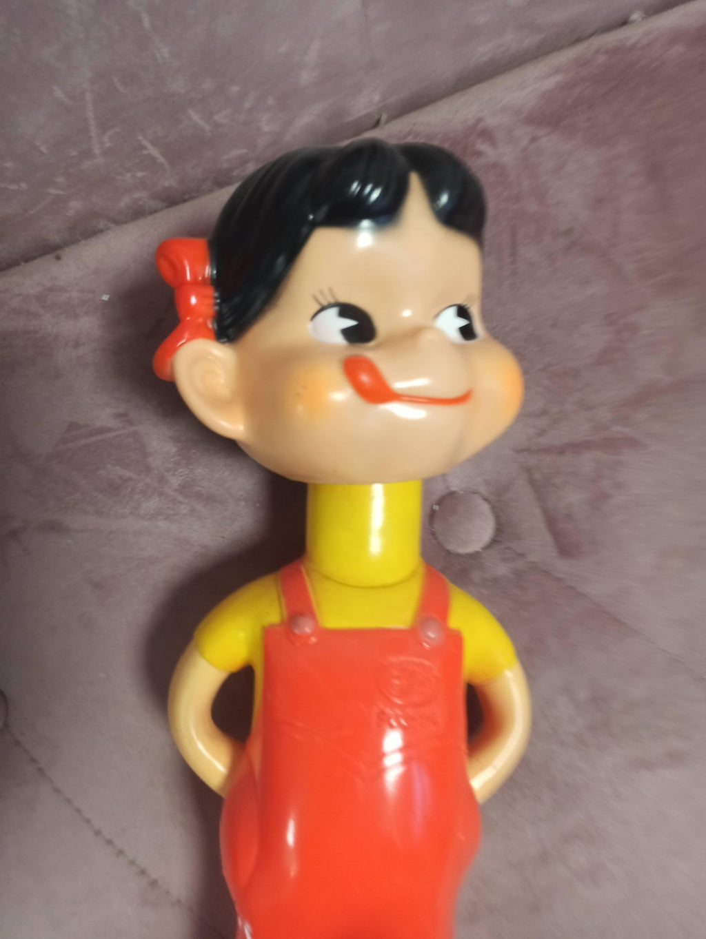 Figurine bobblehead Peko Chan FUJIYA rouge jaune, poupée rétro Japon Showa