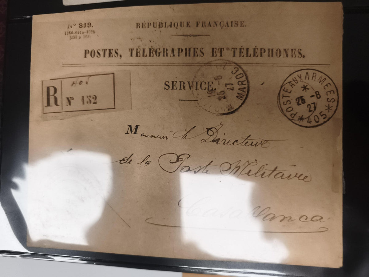 Lettre recommandée militaire Poste aux Armées Maroc 1927 Casablanca philatélie