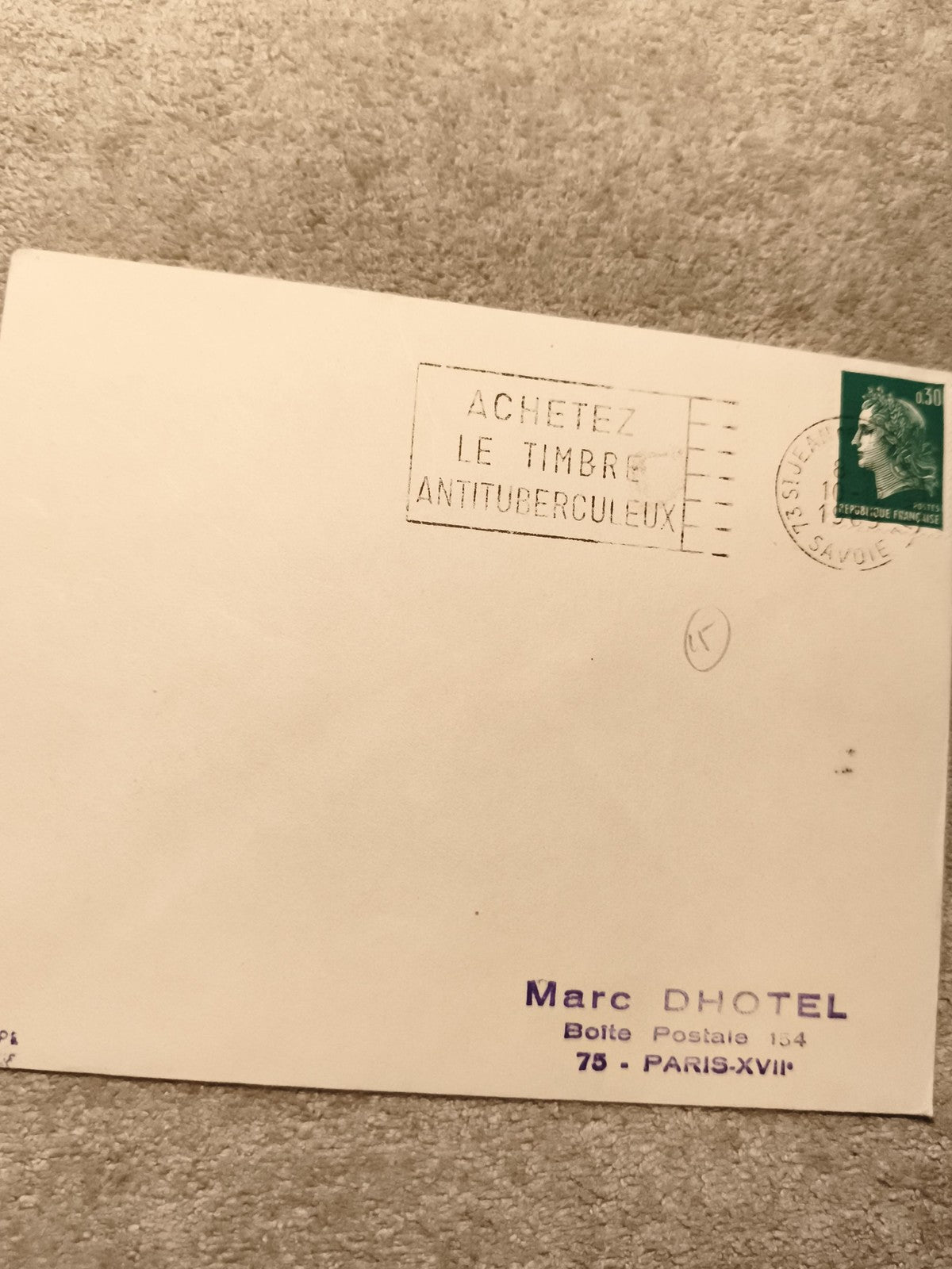 Lettre oblitérée Marianne 0,30 Savoie cachet antituberculeux France philatélie