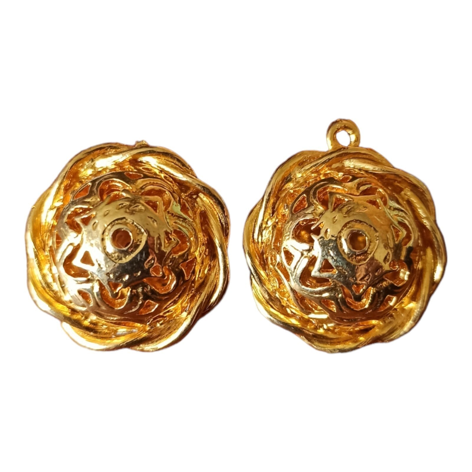 Boucles d’oreilles vintage années 70 dorure métal, clips ronds ajourés rétro