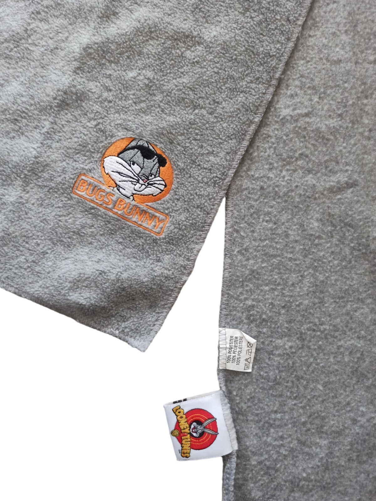 Écharpe grise Bugs Bunny Looney Tunes vintage coton brodé