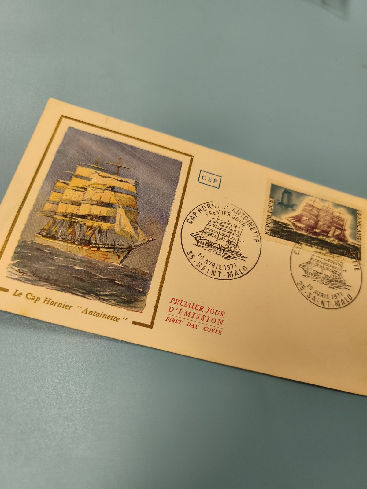 Enveloppe FDC Premier Jour Cap Hornier Antoinette 1971 Saint-Malo timbre voilier