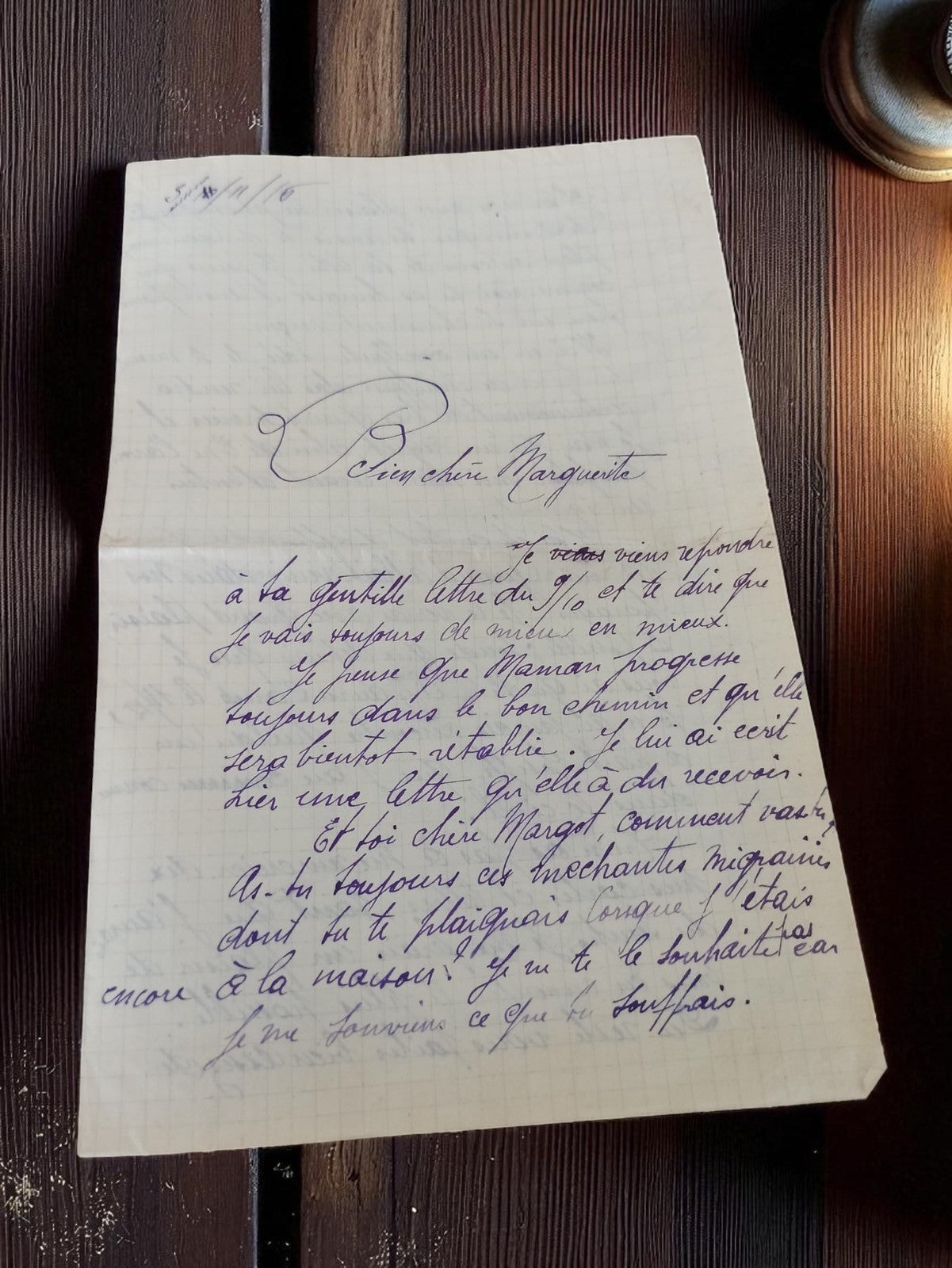 Lettre manuscrite ancienne 1916 WW1 bleu adressée Marguerite vintage papier