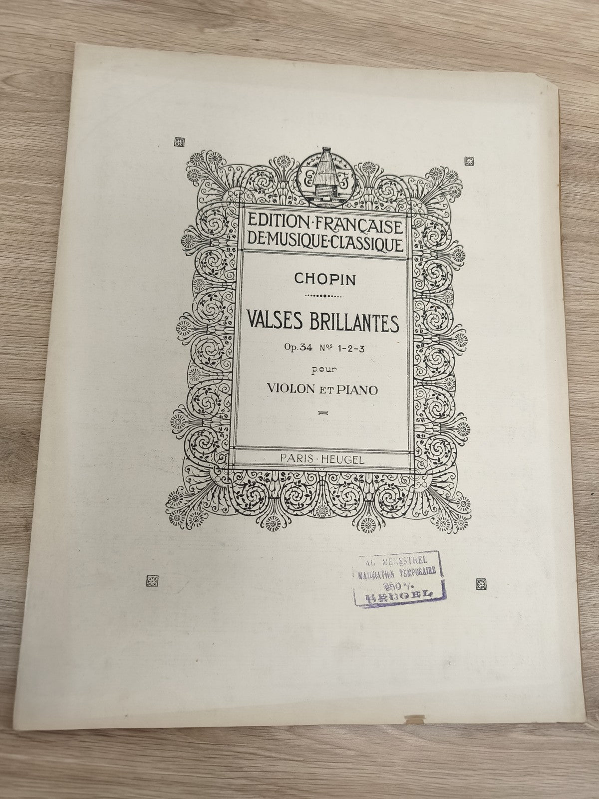 Ancien livre partitions Chopin violon piano Valses Brillantes édition Heugel