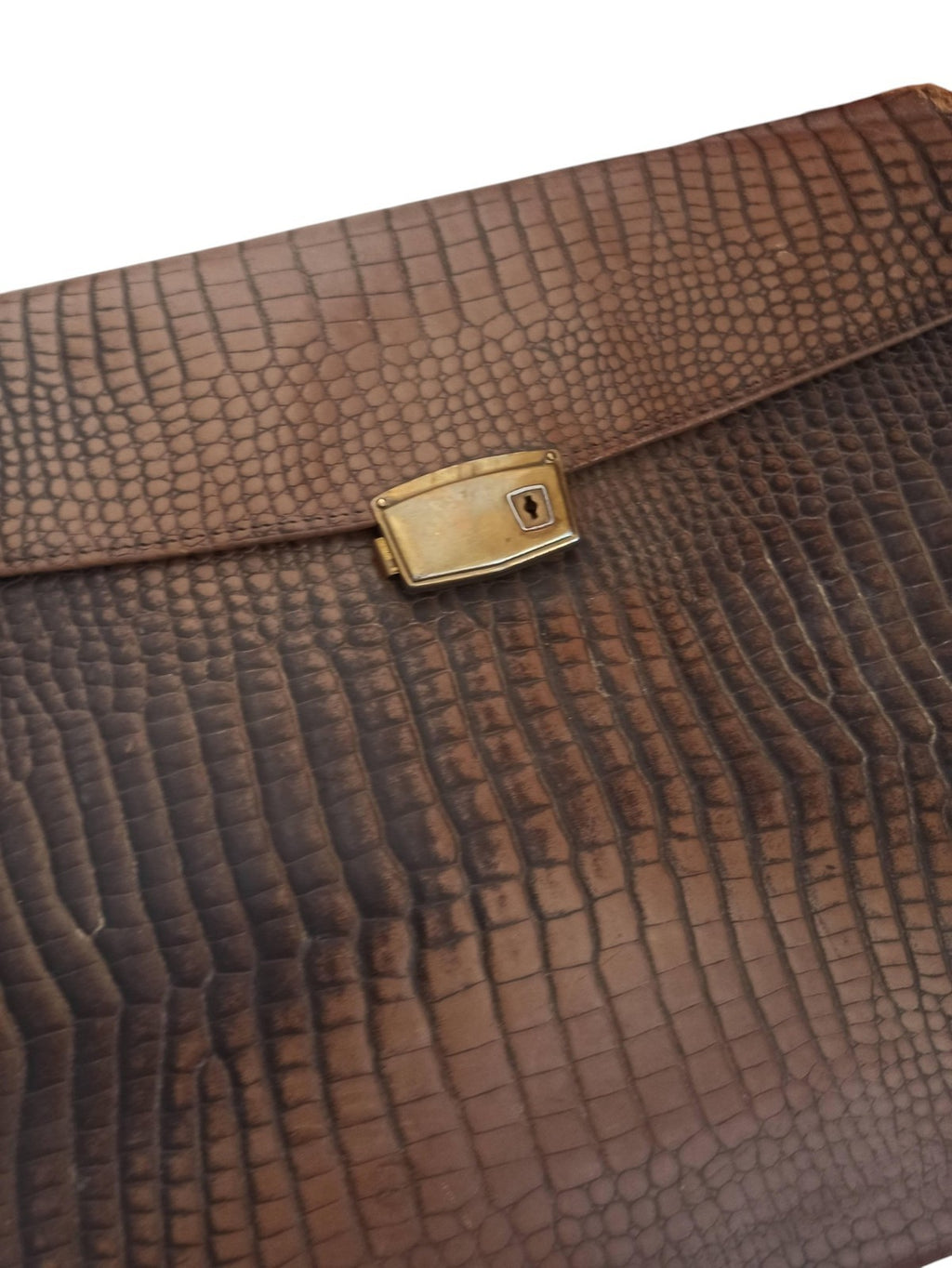 Porte-documents vintage cuir reptile brun rétro accessoire bureau ancien