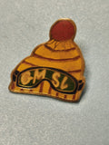 Vintage pin's bonnet ski GMSL jaune et rouge rétro collection (Ref 19)