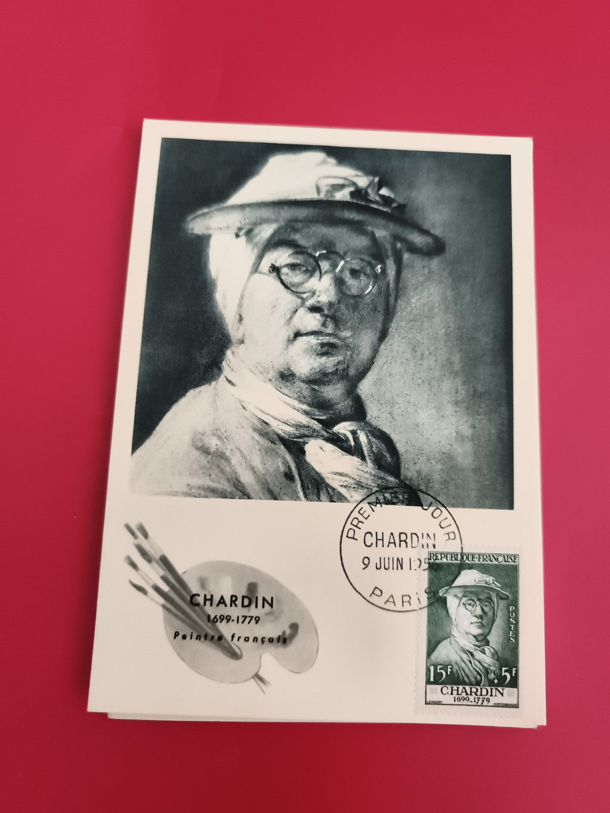 Carte Premier Jour Chardin 1969 portrait timbre Paris philatélie (Ref 1)