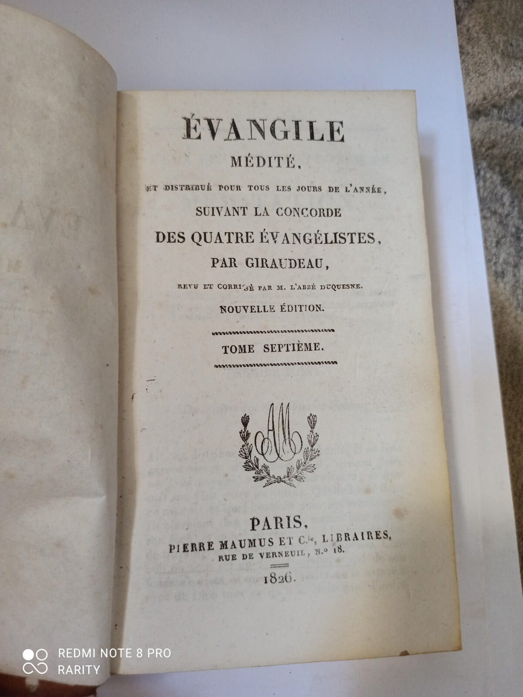 Livre ancien reliure marbrée Évangile Médité Tome VII 1826 rare