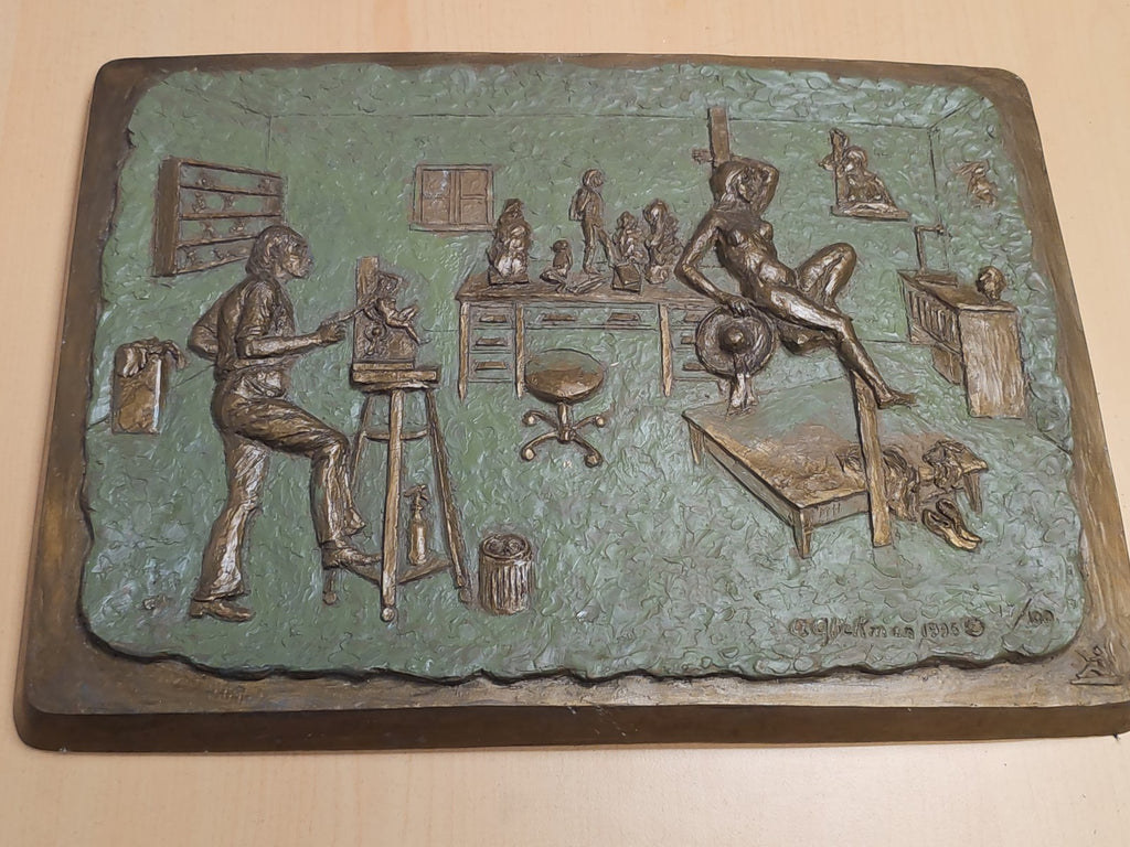 Plaque vintage signée A. Glickman 1995 numérotée 17/100, grande sculpture ancien
