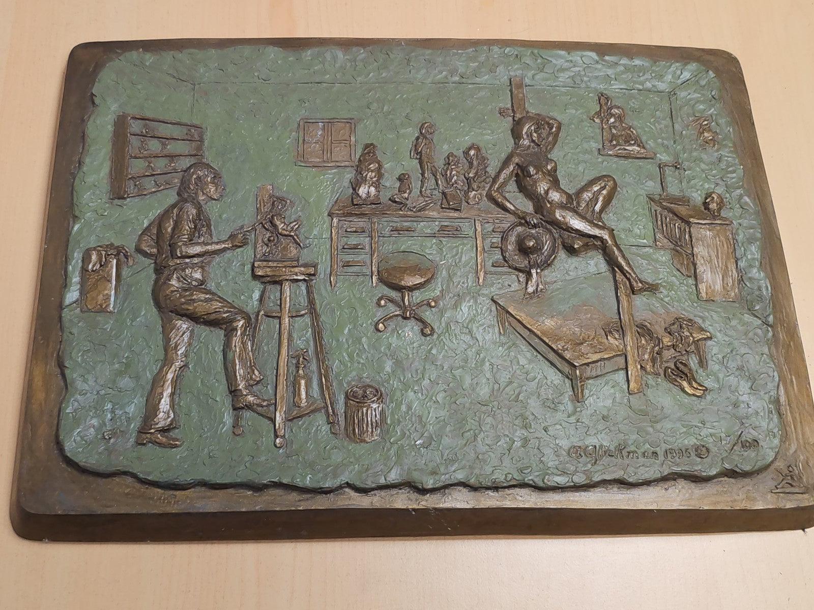 Plaque vintage signée A. Glickman 1995 numérotée 17/100, grande sculpture ancien