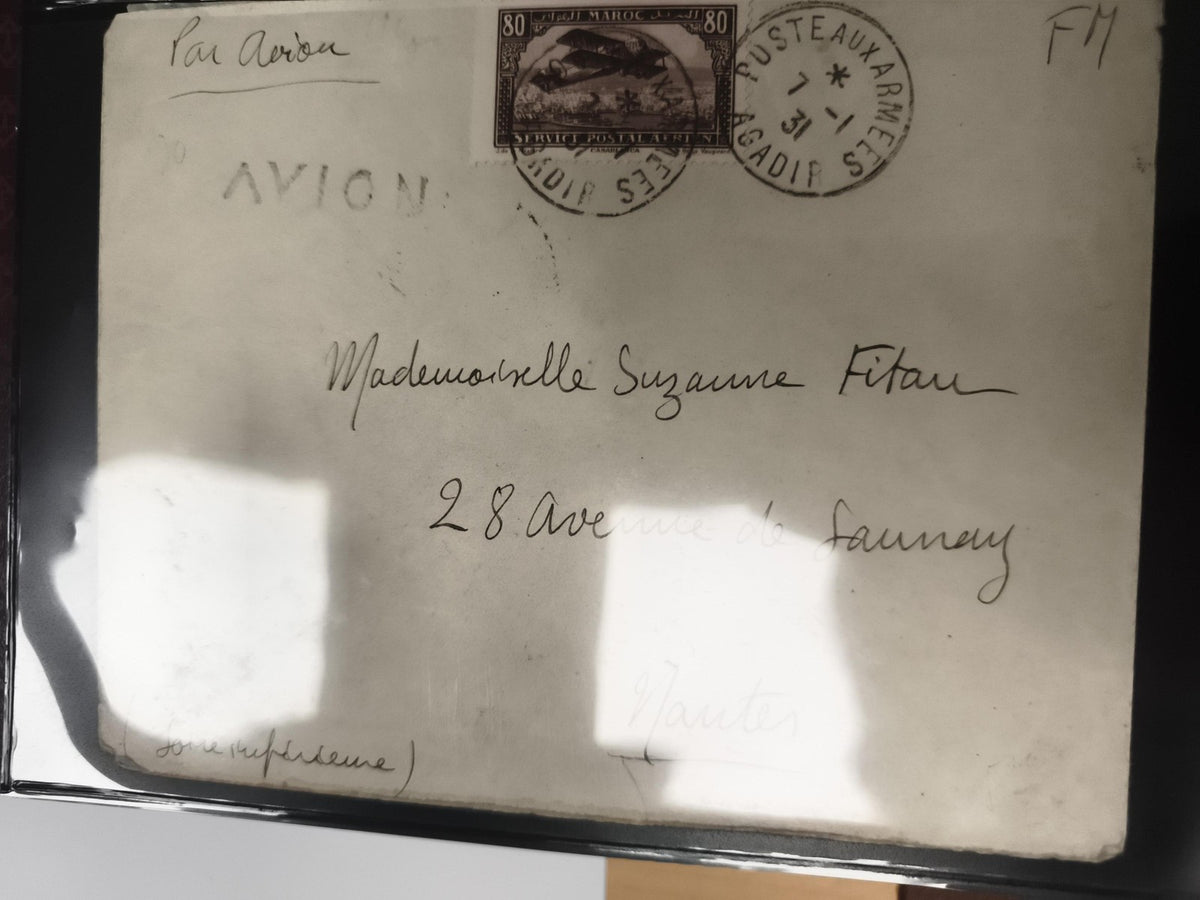 Lettre avion Maroc 1931 timbre 80c Poste aux armées cachet Agadir philatélie