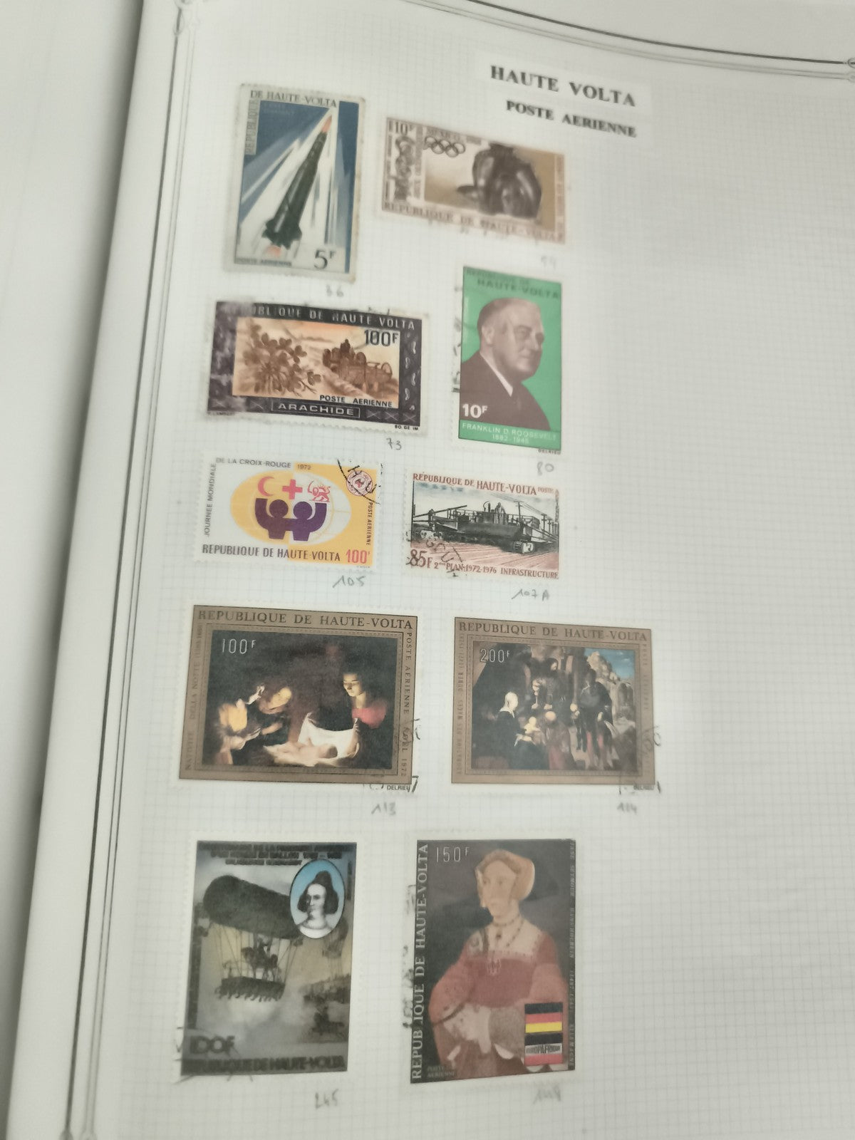Timbres Haute Volta poste aérienne thématique, République, lot philatélie