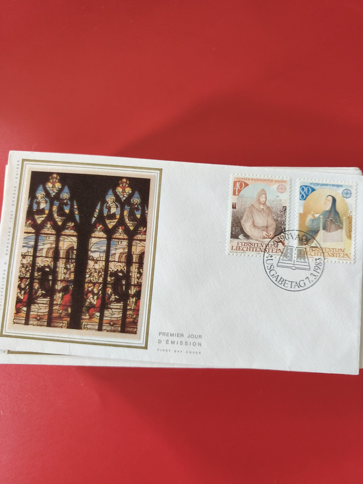 Enveloppe philatélie Premier Jour d?émission vitrail timbres Liechtenstein