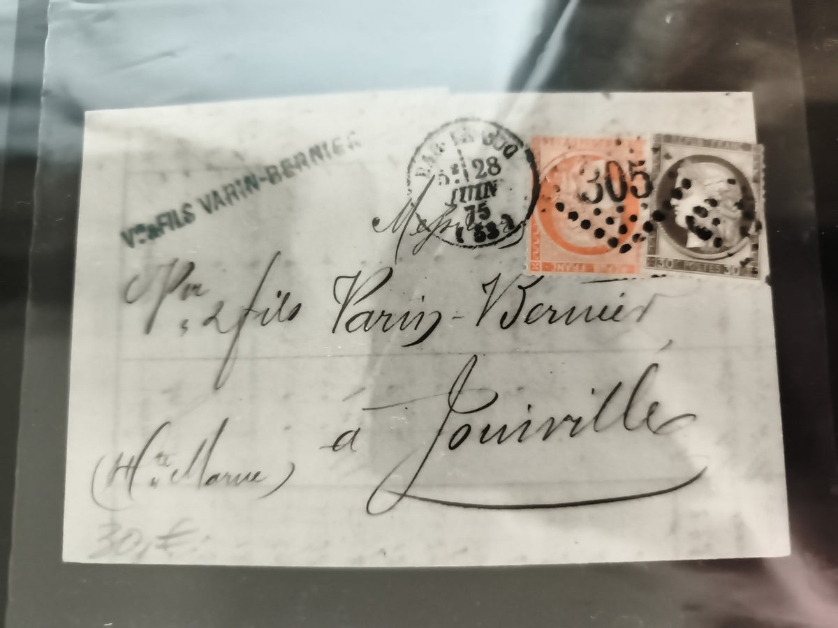 Lettre ancienne 1875 timbres oblitérés France, cachet 305, philatélie vintage