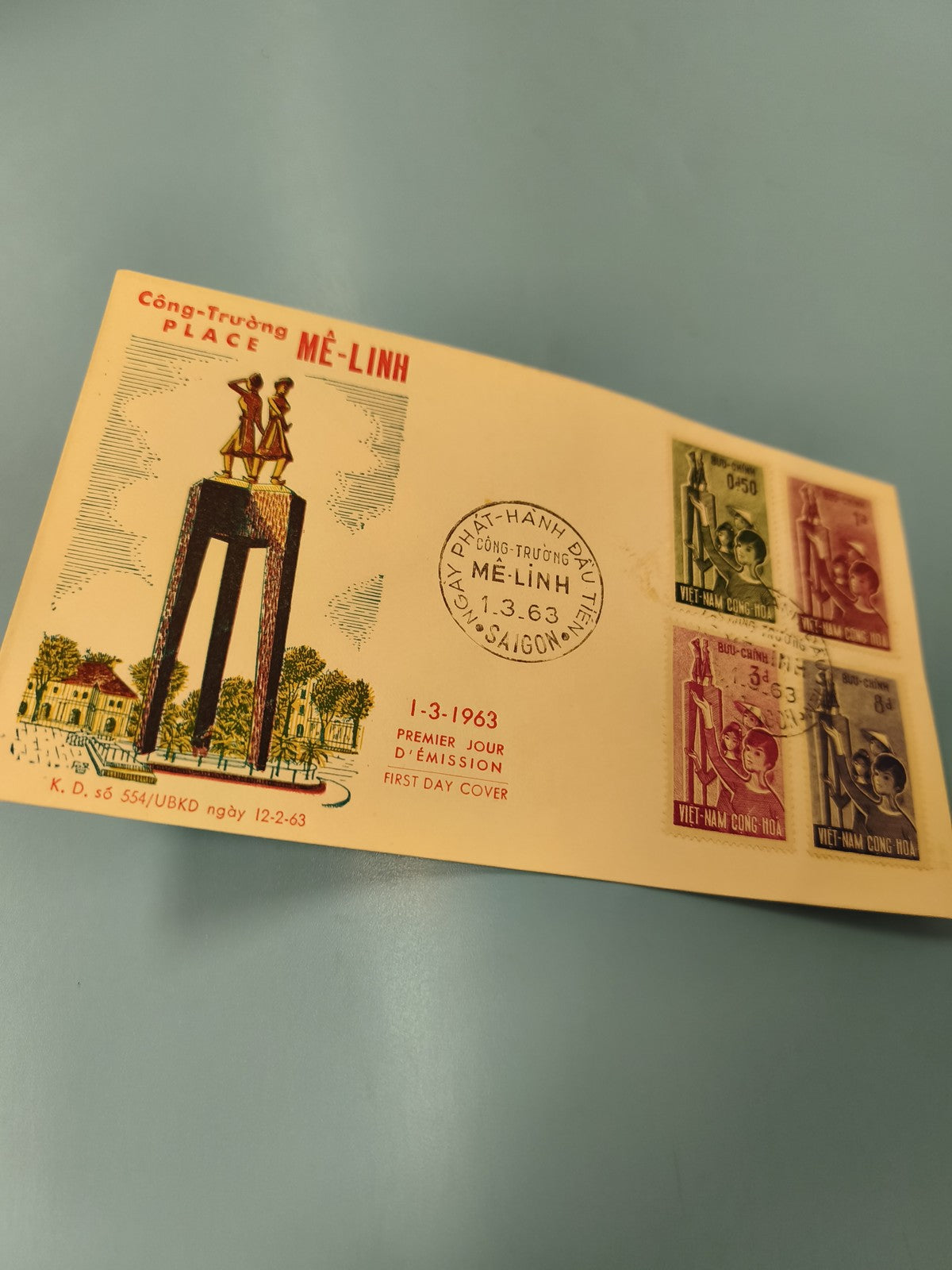 Ancienne enveloppe FDC Vietnam 1963 Place Me Linh timbres collection philatélie