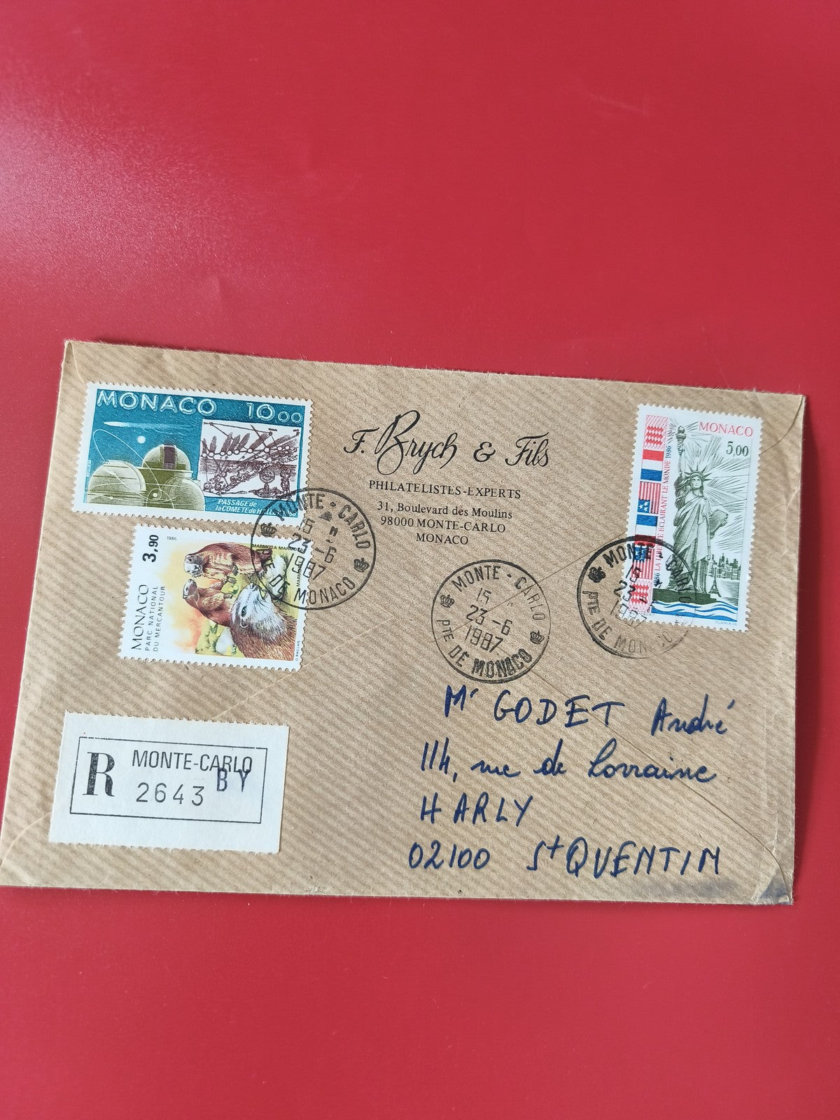 Enveloppe philatélie Monaco affranchie timbres décoratifs cachets visibles