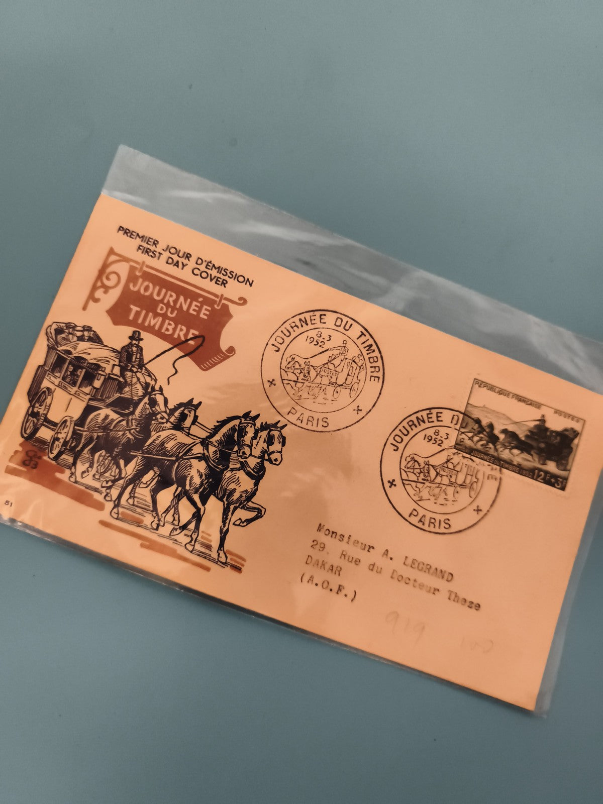 Lettre Premier Jour Journée du Timbre 1953 Paris cachet FDC philatélie (Ref 2)