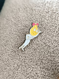 Pin's vintage mascotte goutte jaune nœud rose émaillé badge ancien (Ref 8)