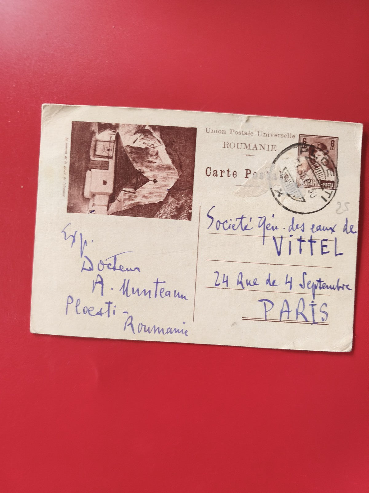 Carte postale philatélie Roumanie affranchissement timbre, écriture manuscrite