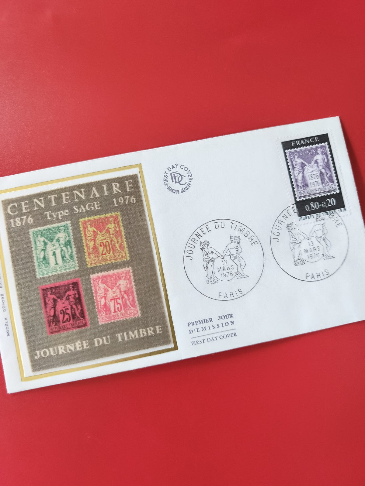 Enveloppe philatélie Journée du Timbre, Centenaire Type Sage, Paris 1976